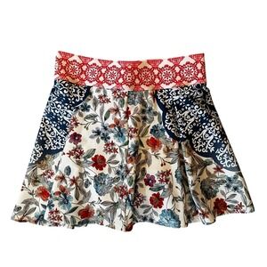Johnny Was Active Womens Floral Damask Mixed Print Skort Red Blue White Size S